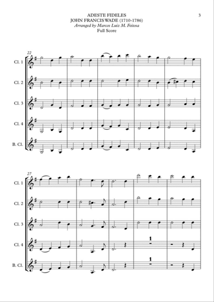 Adeste Fideles - Clarinet Quintet Clarinet Quintet scores gallery preview page 5