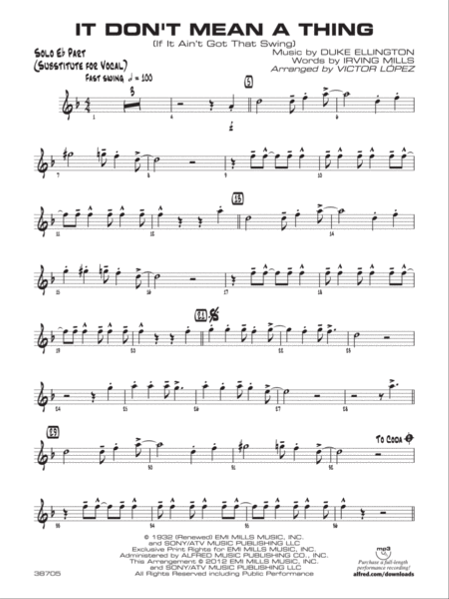 It Don't Mean a Thing (If It Ain't Got That Swing): Solo Eb Part (Substitute for Vocal) Jazz Ensemble scores gallery preview page 1