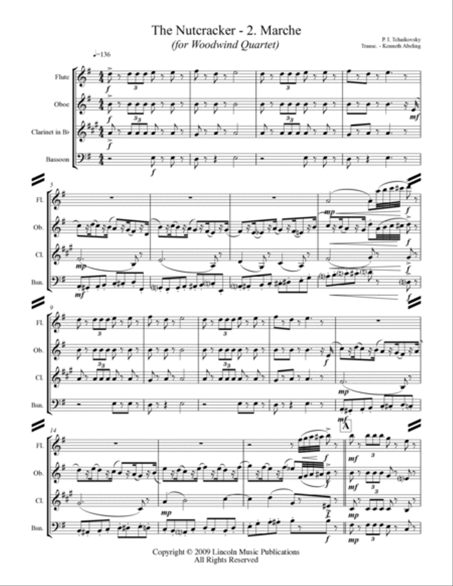 The Nutcracker Suite - 2. Marche (for Woodwind Quartet) Woodwind Quartet scores gallery preview page 2