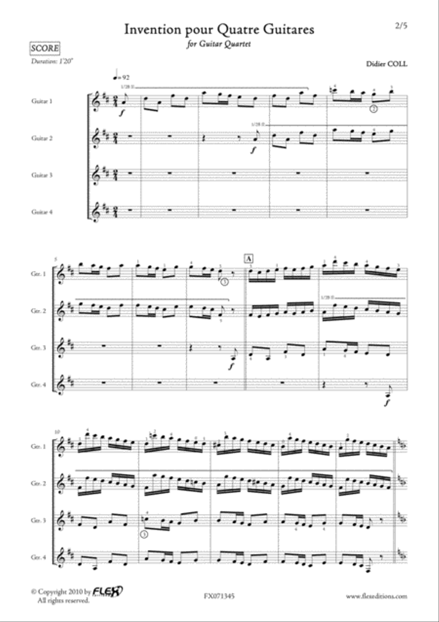 Invention for 4 Guitars Invention for 4 Guitars Guitar Ensemble scores gallery preview page 2