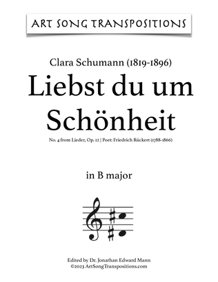 Book cover for SCHUMANN: Liebst du um Schönheit, Op. 12 no. 4 (transposed to B major)