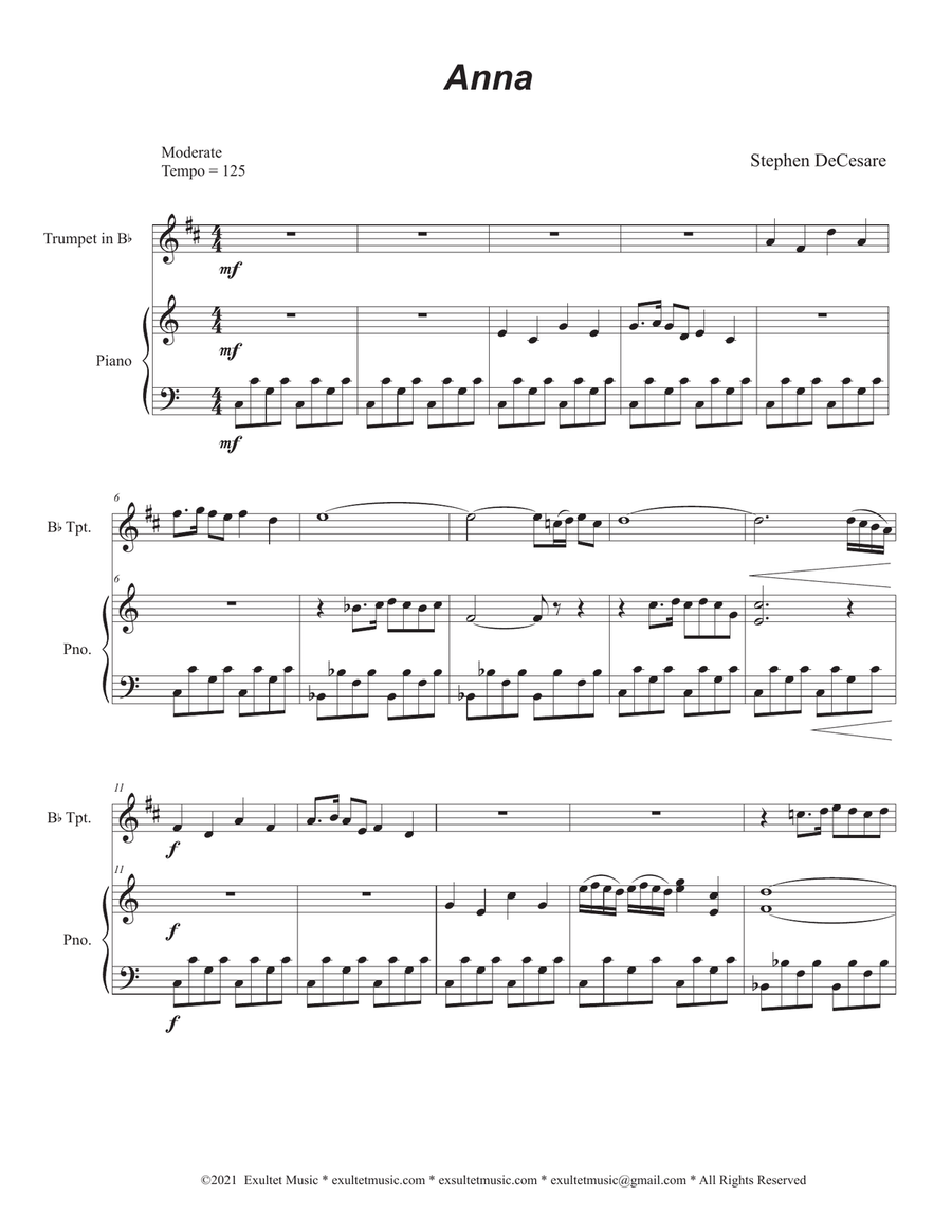 Anna (Bb-Trumpet solo and Piano) Trumpet Solo scores gallery preview page 3