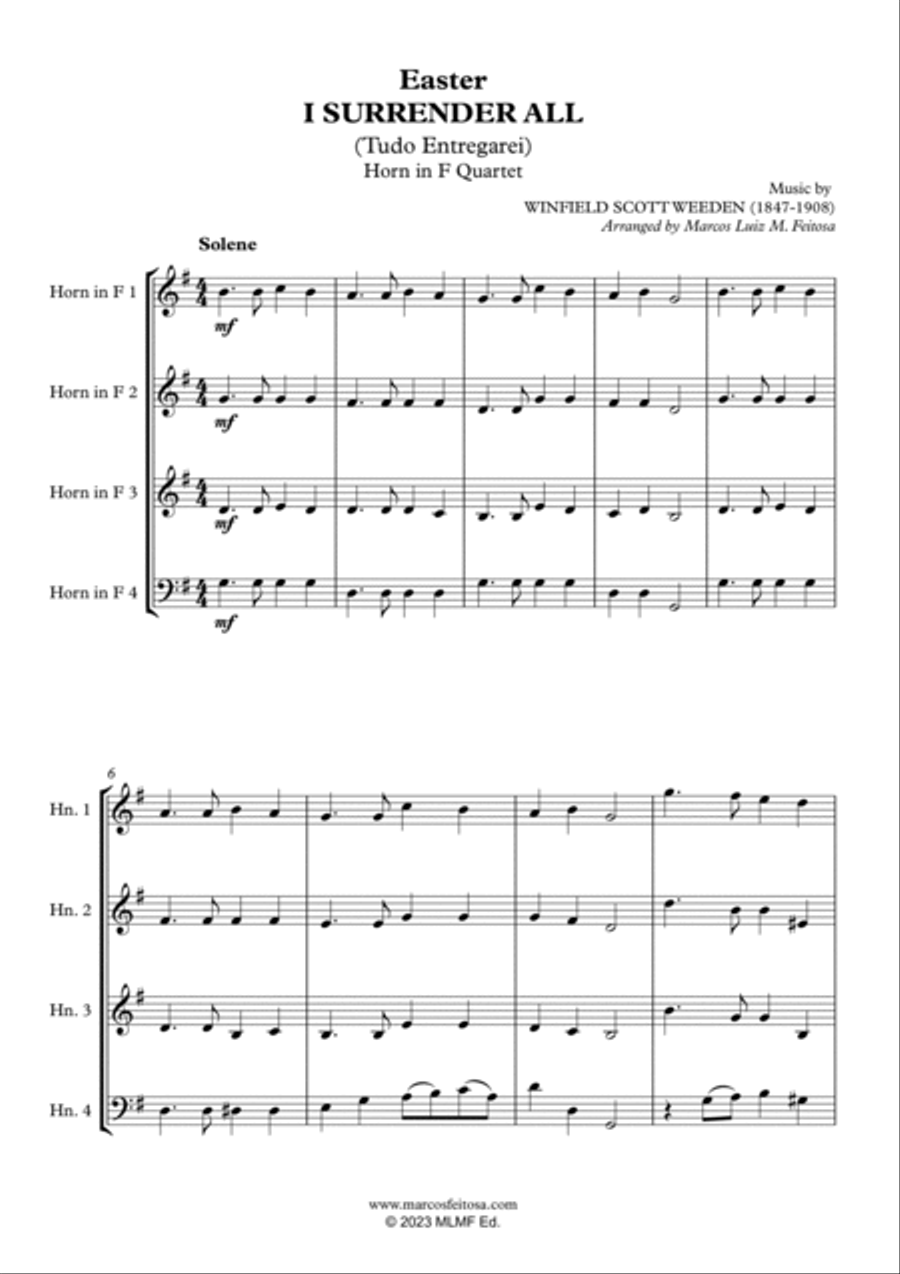 I Surrender All (Tudo Entregarei) - Horn in F Quartet Woodwind Quartet scores gallery preview page 3