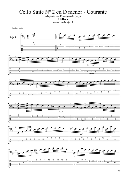 Bach Suite Nº2 Dm - Courante (Bass Guitar adaptation) image number null
