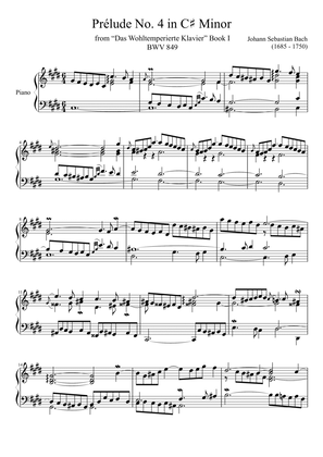 Book cover for Prelude No. 4 BWV 849 in C sharp Minor