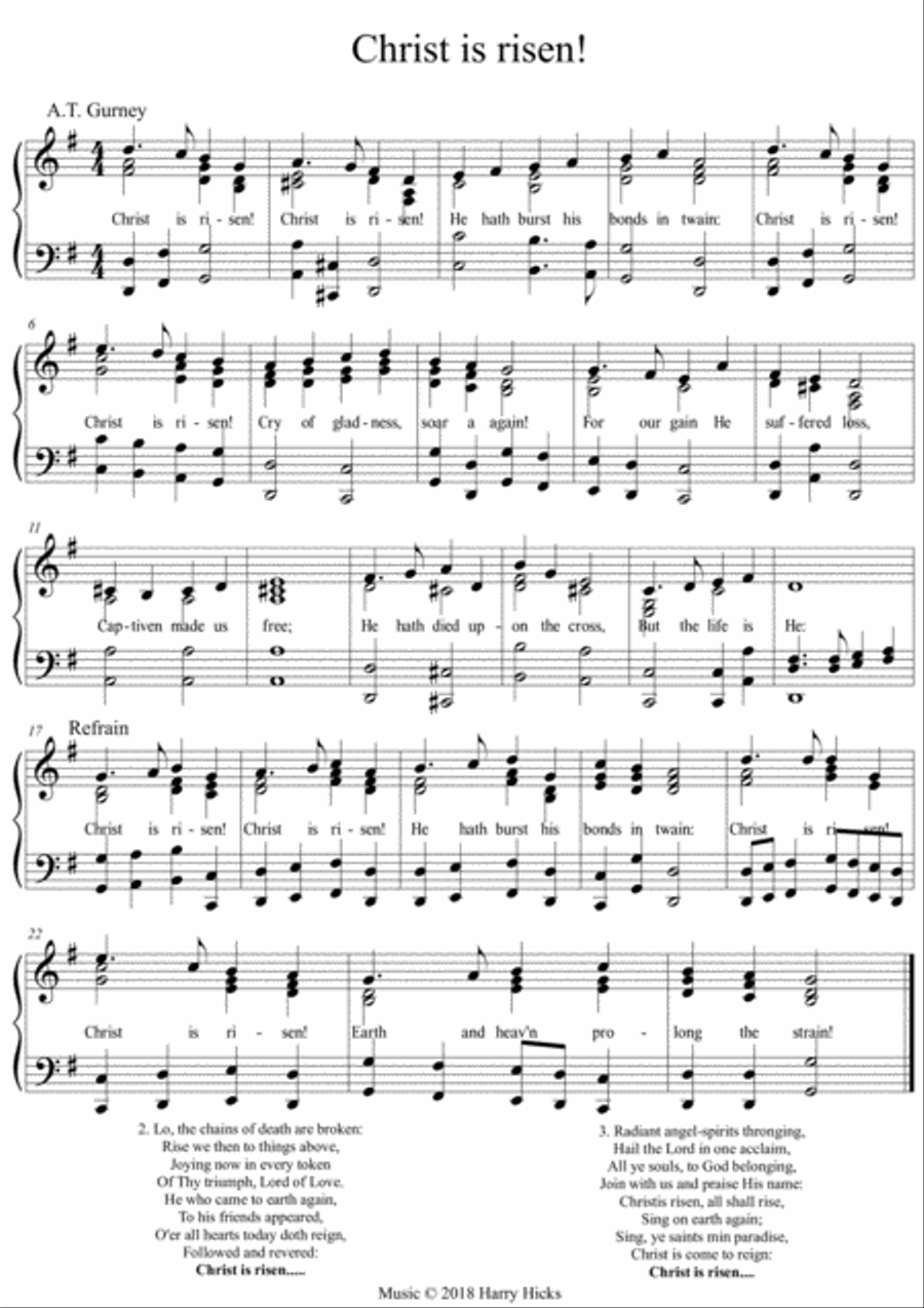 Christ is risen! A new tune to a wonderful old hymn. Unison Choir scores gallery preview page 1