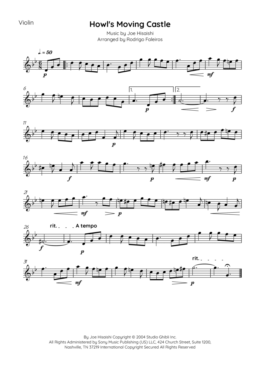 Howl's Moving Castle Violin Solo scores gallery preview page 1