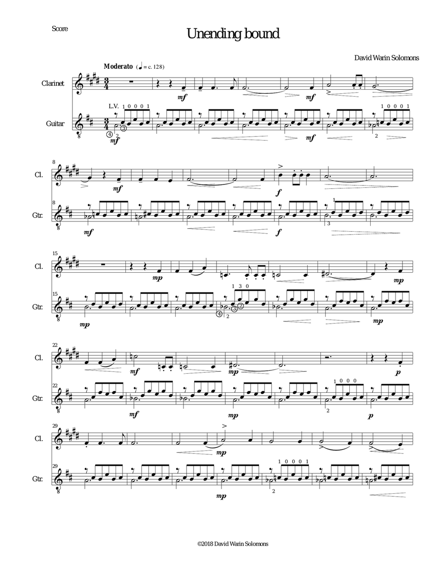 Unending bound for clarinet and classical guitar Clarinet scores gallery preview page 2