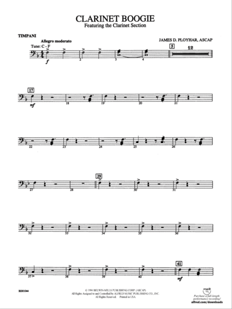 Clarinet Boogie: Timpani Concert Band scores gallery preview page 1