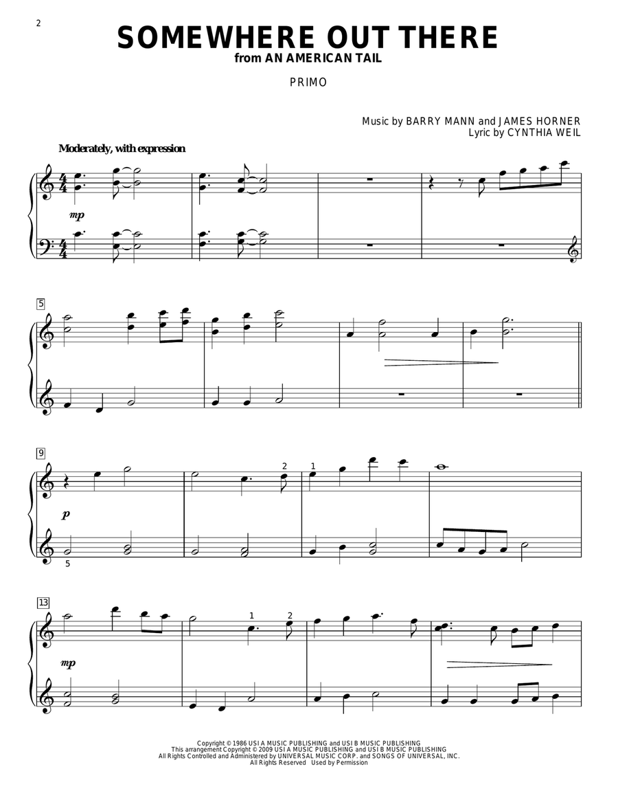 Somewhere Out There Piano Duet scores gallery preview page 2