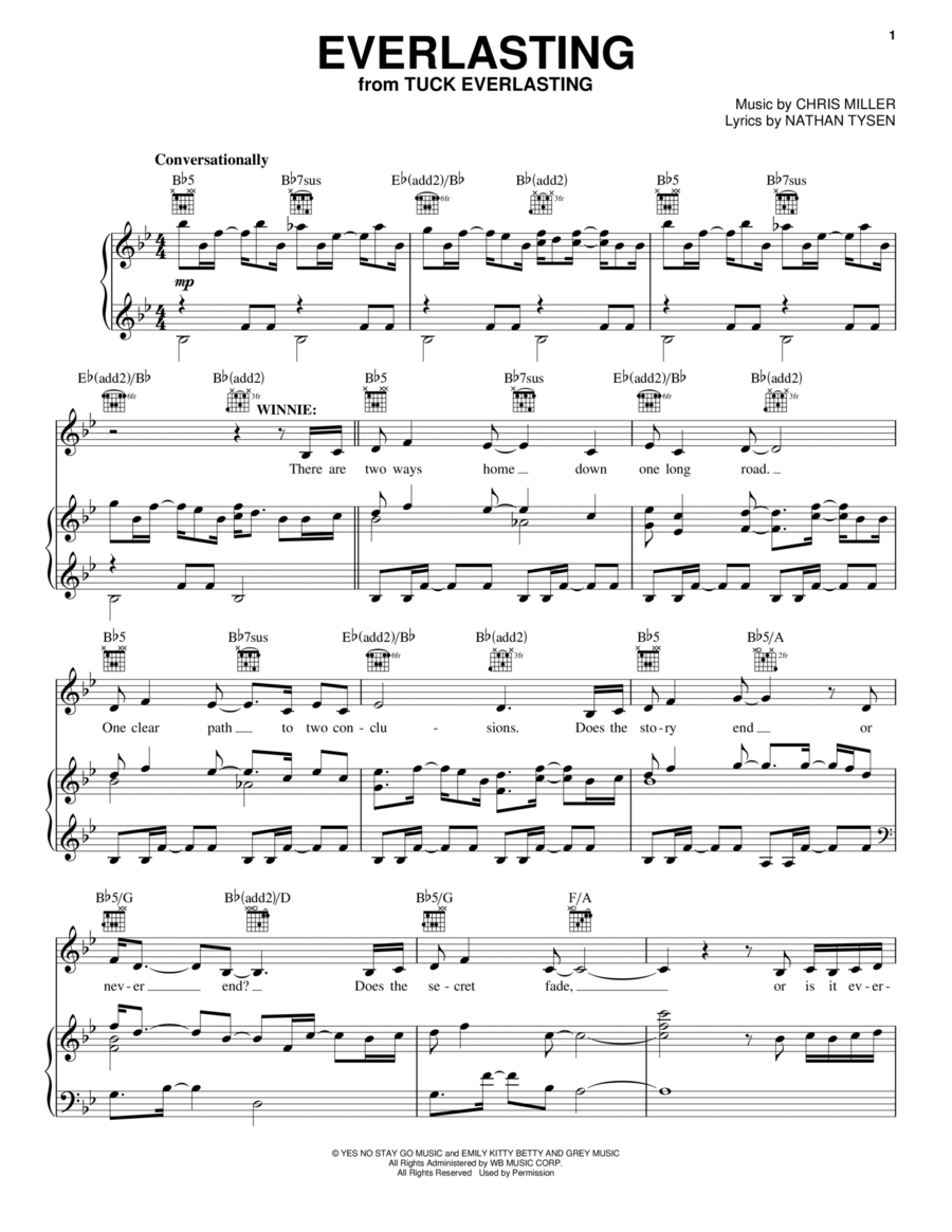 Everlasting (from Tuck Everlasting) Piano, Vocal, Guitar scores gallery preview page 1