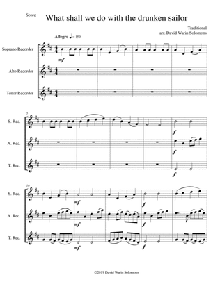 Drunken Sailor for recorder trio (soprano, alto, tenor)