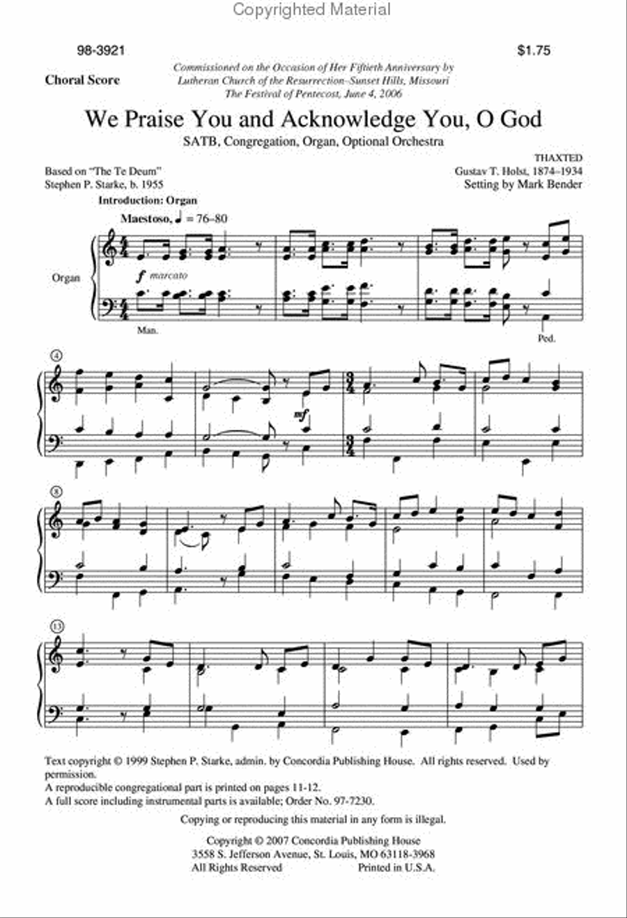 We Praise You and Acknowledge You, O God (Bender) 4-Part scores gallery preview page 2