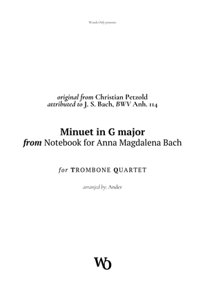 Book cover for Minuet in G major by Bach for Trombone Quartet