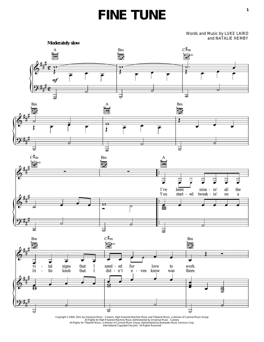 Fine Tune by Miranda Lambert Piano Vocal Guitar Digital