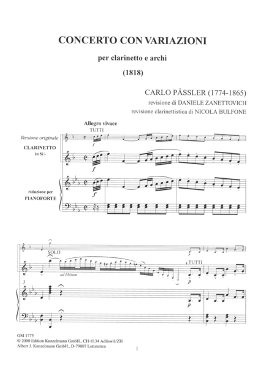 Concerto con variazioni for clarinet Clarinet Solo scores gallery preview page 2