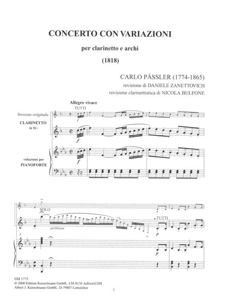Concerto con variazioni for clarinet