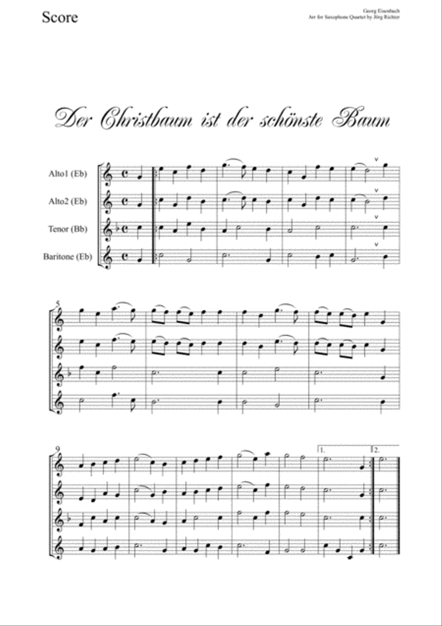 The Christmas tree is the most beautiful tree for Saxophone Quartet Saxophone Quartet scores gallery preview page 2