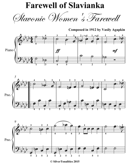 Farewell Slavianka Slavonic Women’s Farewell Easy Piano Sheet Music