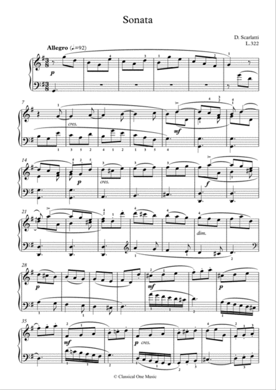Scarlatti-Sonata in G-Major L.322 K.305(piano) Piano Solo scores gallery preview page 2