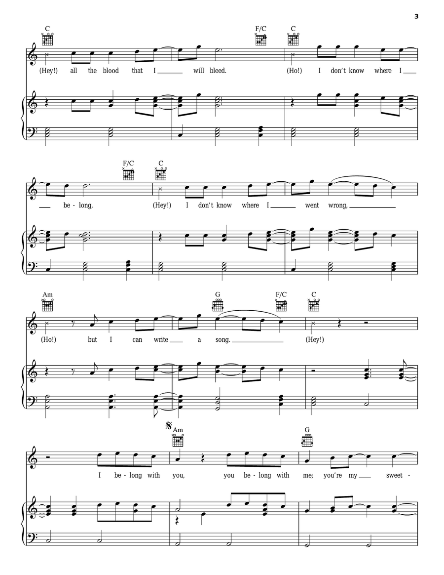 Ho Hey Piano, Vocal, Guitar scores gallery preview page 3