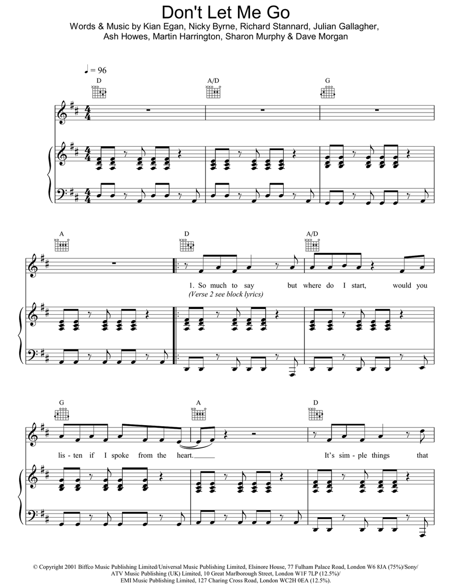 Don't Let Me Go Piano, Vocal, Guitar scores gallery preview page 1