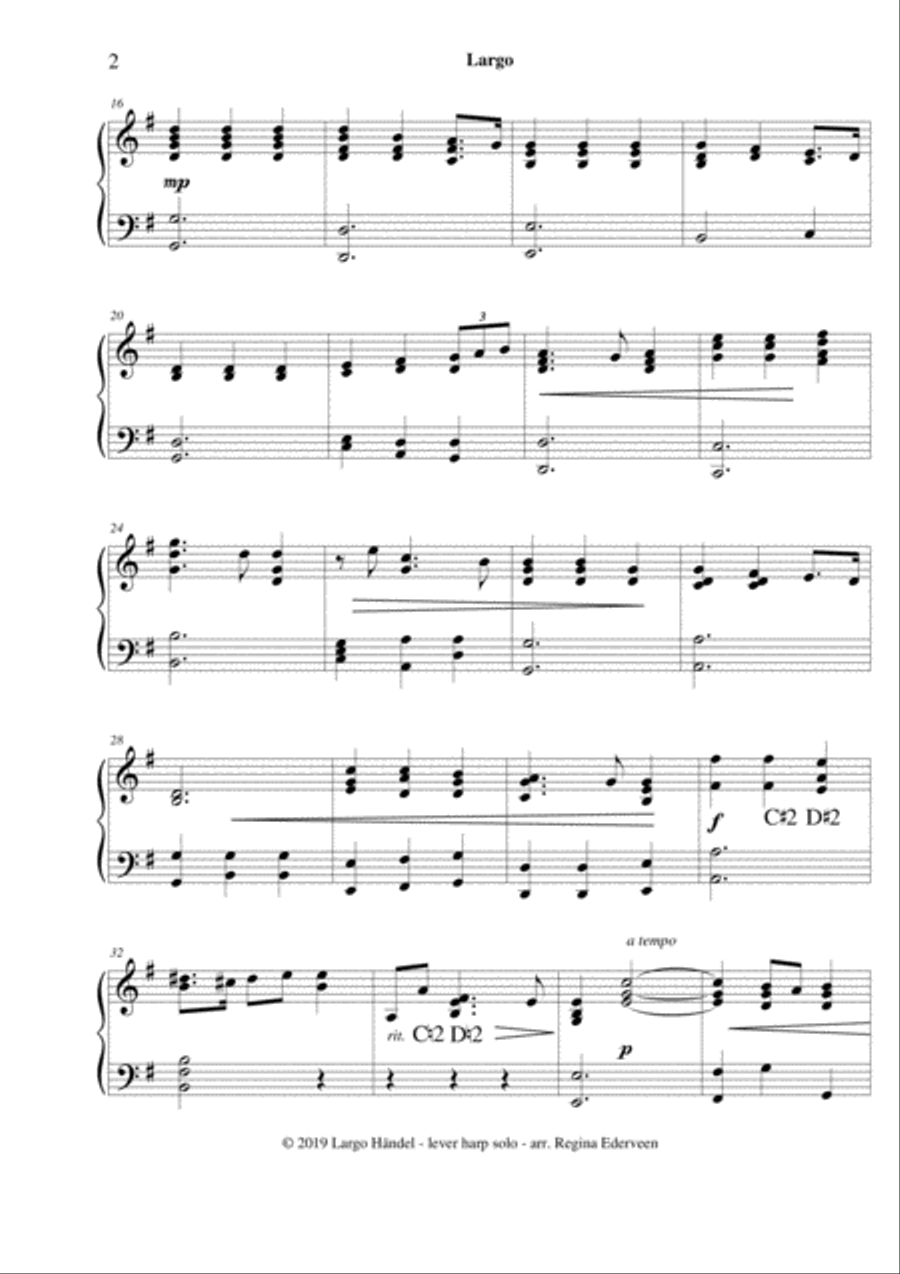 Largo (G.F. Haendel) - lever harp solo Celtic Harp scores gallery preview page 2