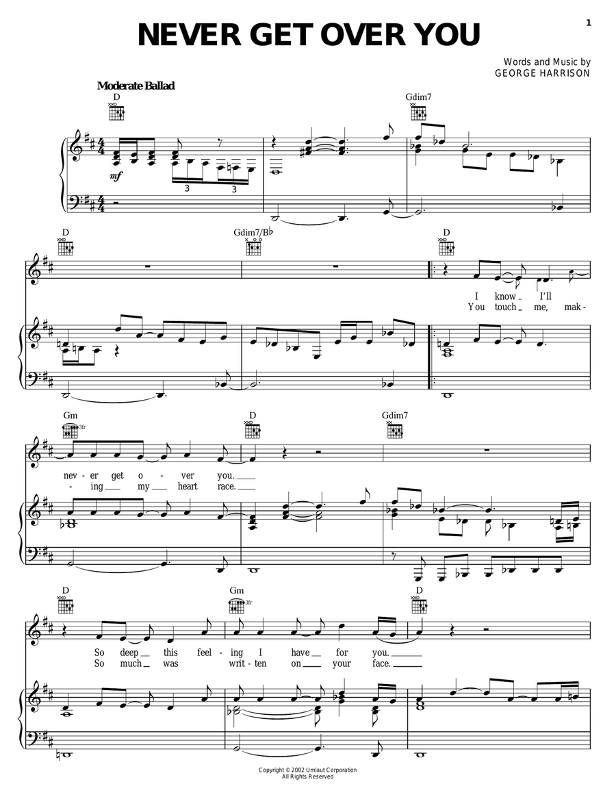 Never Get Over You Piano, Vocal, Guitar scores gallery preview page 1
