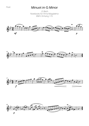 Book cover for Minuet in G minor BWV Anh. 115 - Bach - Flute