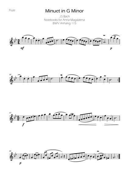 Minuet in G minor BWV Anh. 115 - Bach - Flute image number null