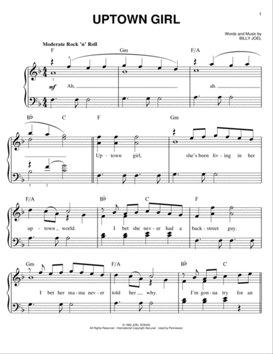 Uptown Girl Voice scores gallery preview page 1