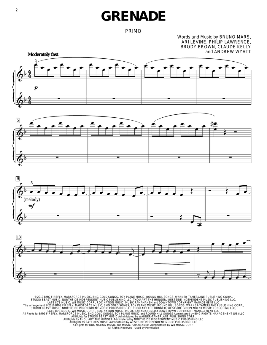 Grenade Piano Duet scores gallery preview page 2