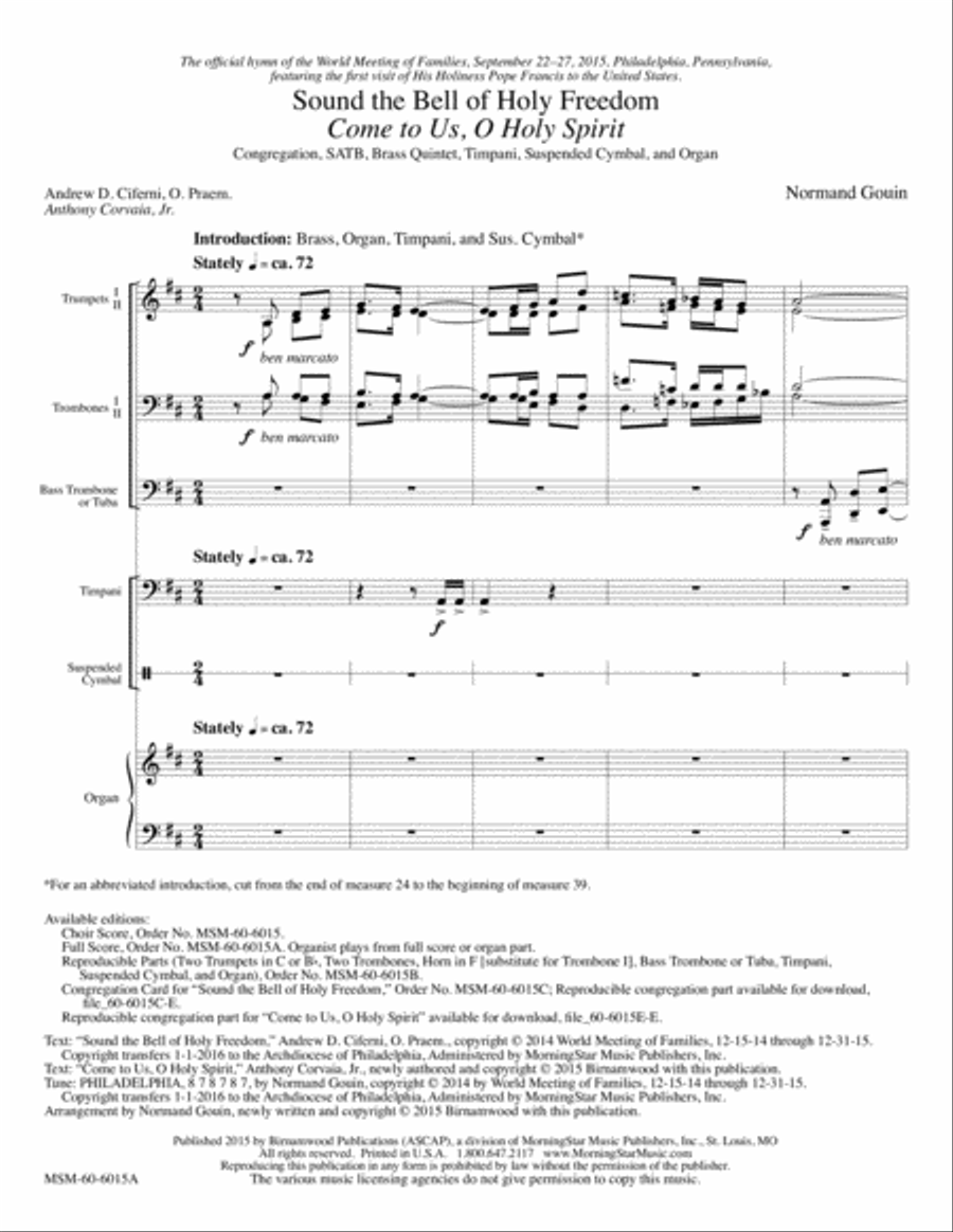 Sound the Bell of Holy Freedom Come to Us, O Holy Spirit (Full Score)