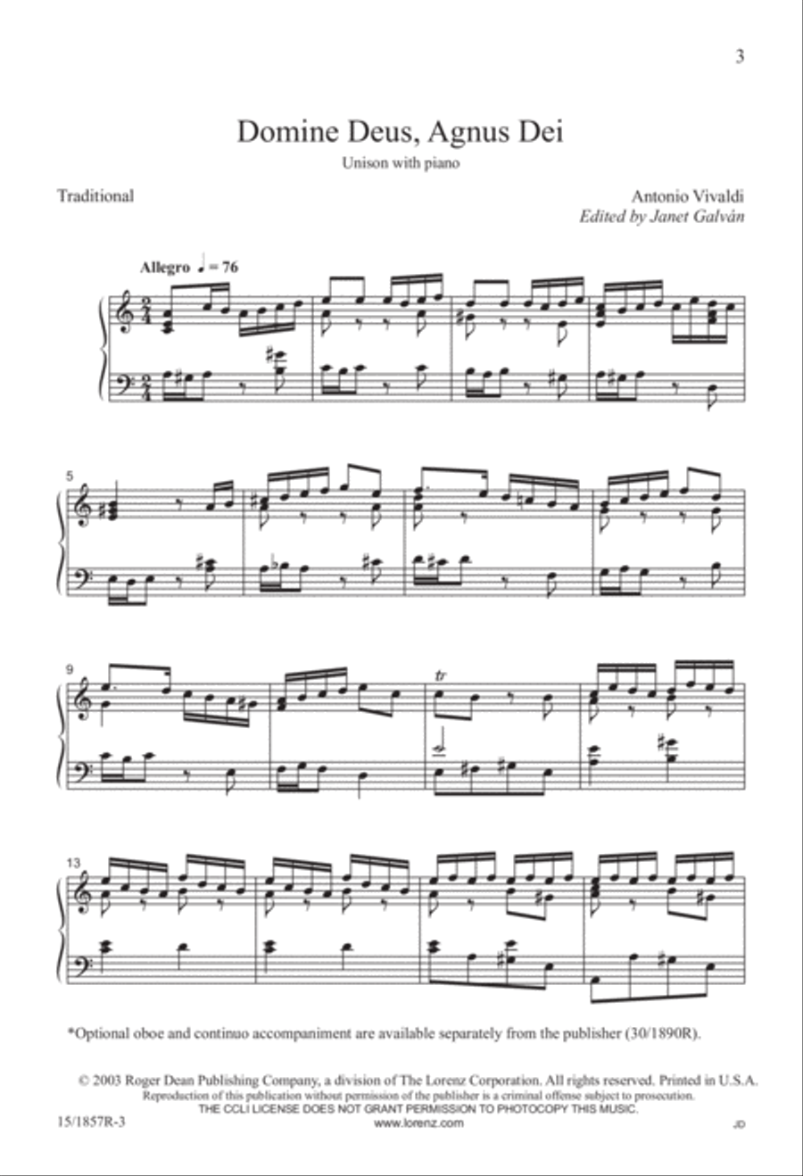 Domine Deus, Agnus Dei Unison Choir scores gallery preview page 3