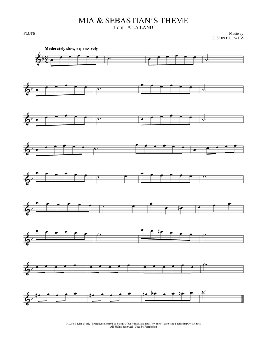 Mia & Sebastian's Theme (from La La Land) Flute Solo scores gallery preview page 1