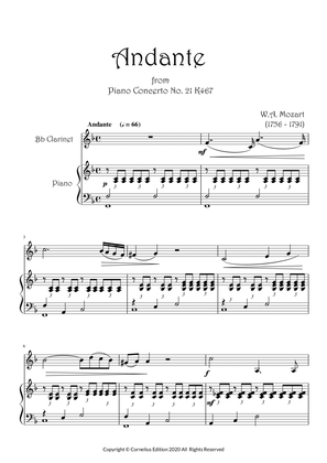 Mozart K467 "Andante" Mvt.II from Piano Concerto No. 21 ("Elvira Madigan") Bb Clarinet and Piano