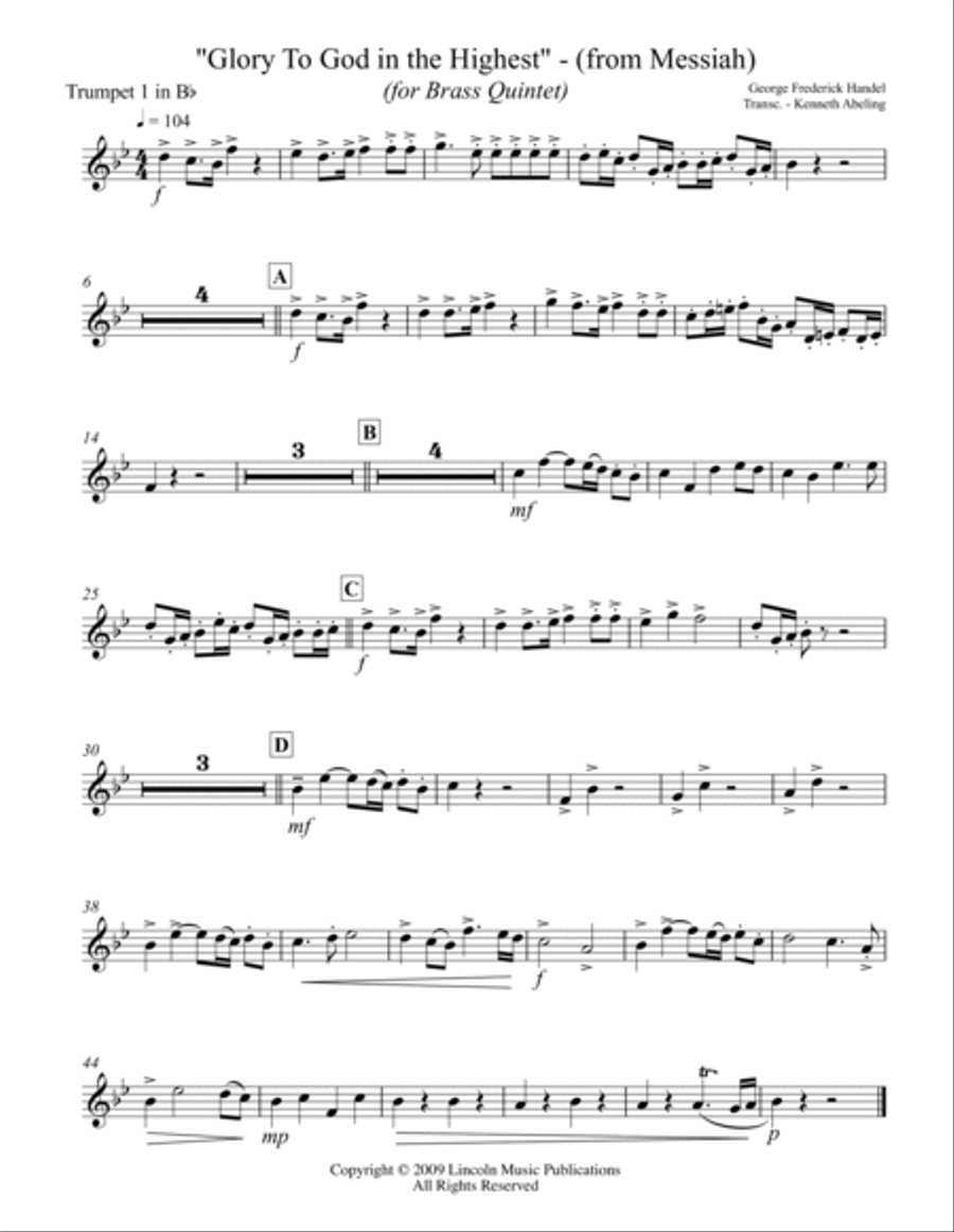 Handel – Glory to God in the Highest from Messiah (for Brass Quintet) Brass Quintet scores gallery preview page 5