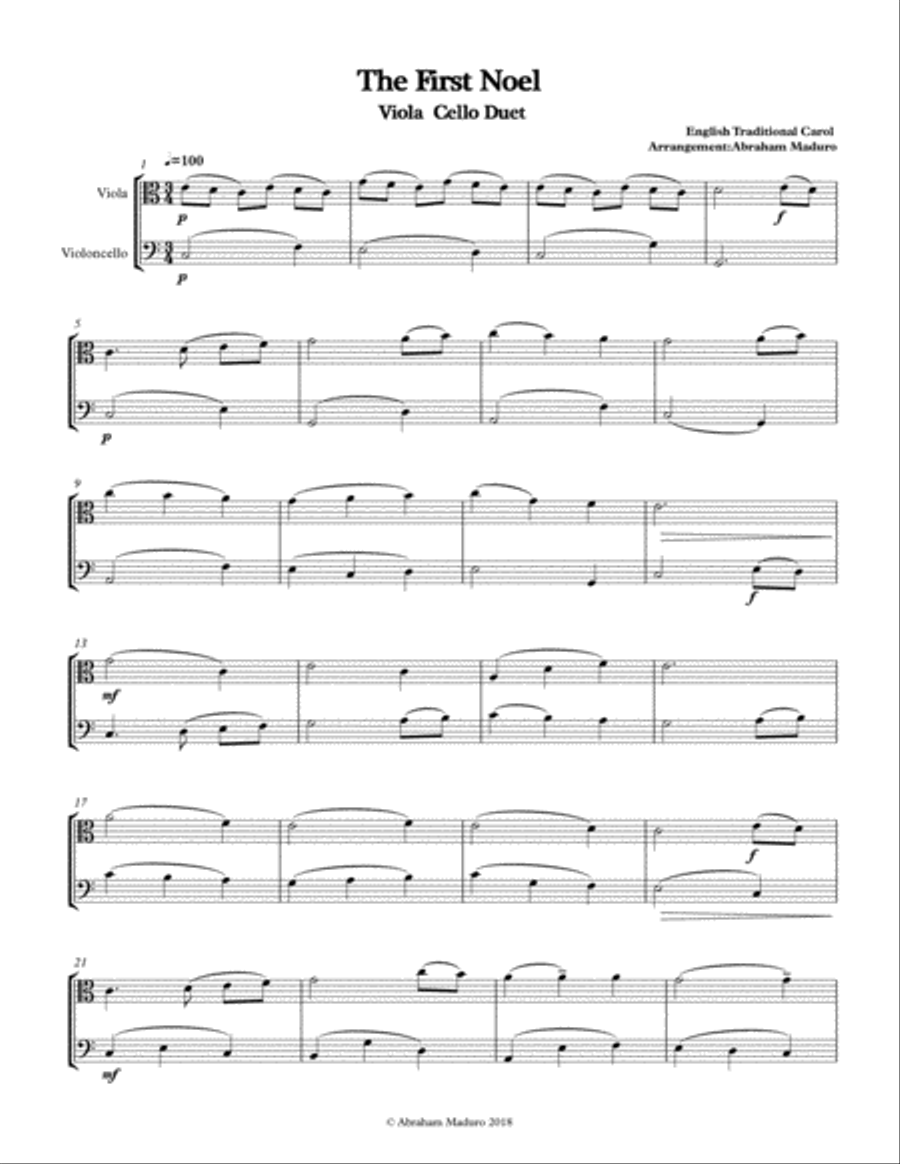 The First Noel Viola Cello Duet-Two Tonalities included String Duet scores gallery preview page 1