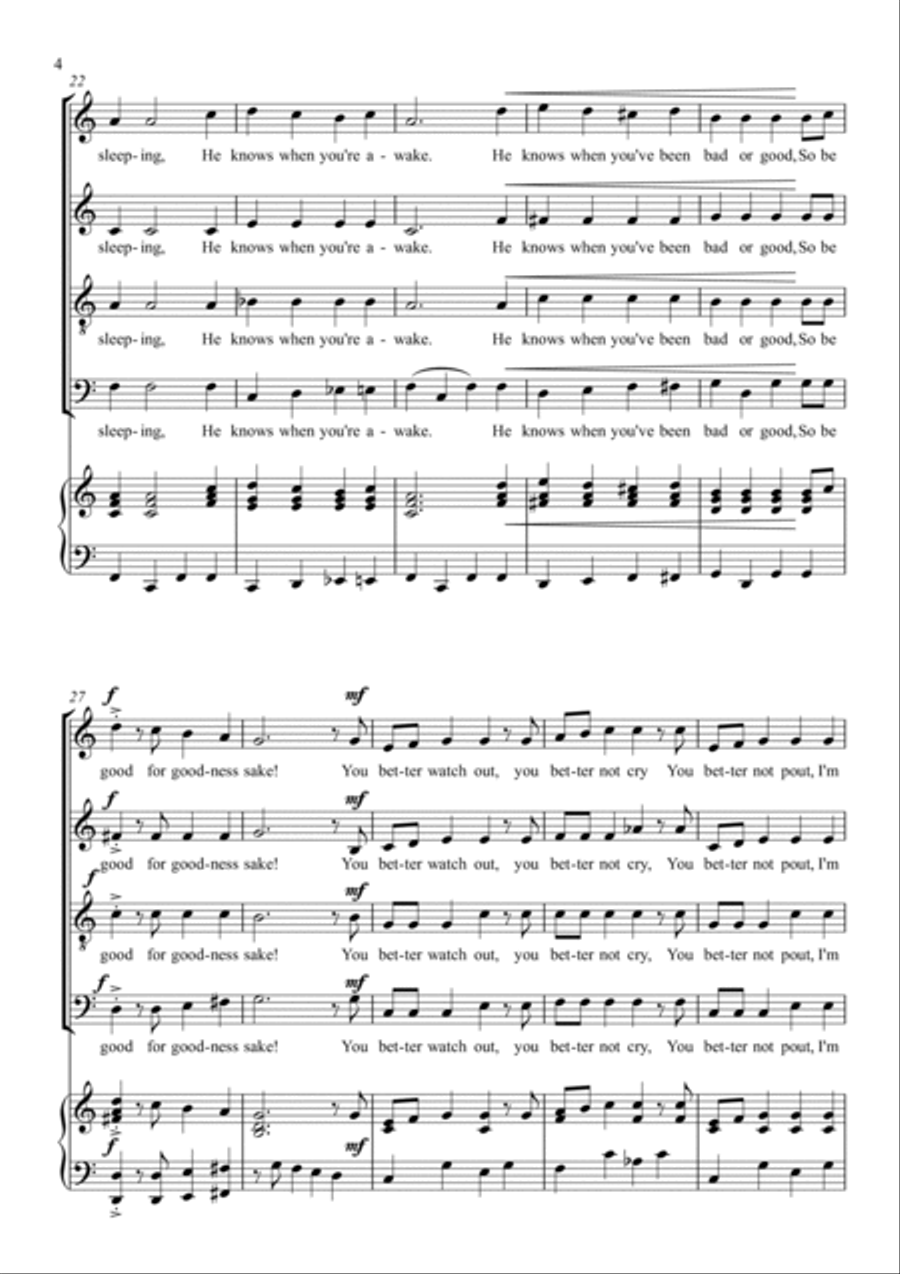 Santa Claus Is Comin' To Town 4-Part scores gallery preview page 4