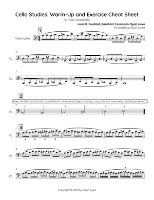 Cello Studies: Warm-Up and Exercise Cheat Sheet