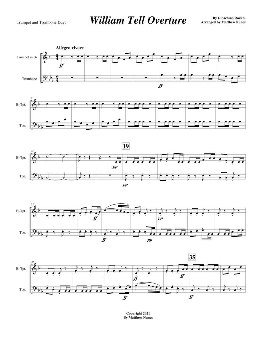 William Tell Overture (Trumpet and Trombone duet) Brass Duet scores gallery preview page 1