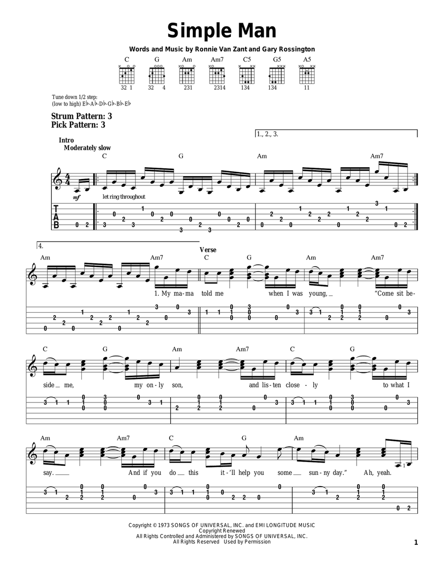 Simple Man Acoustic Guitar scores gallery preview page 1