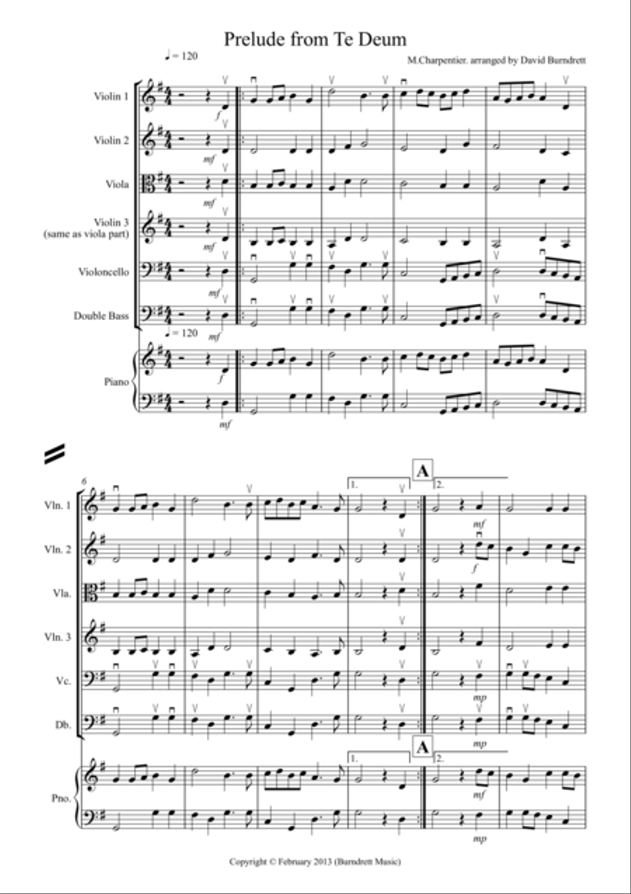 Prelude from Te Deum for String Orchestra String Quartet scores gallery preview page 1