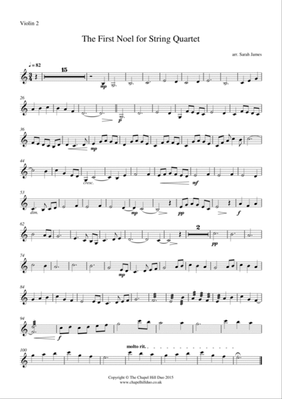 The First Noel for String Quartet - Full Length arrangement by the Chapel Hill Duo String Quartet scores gallery preview page 3