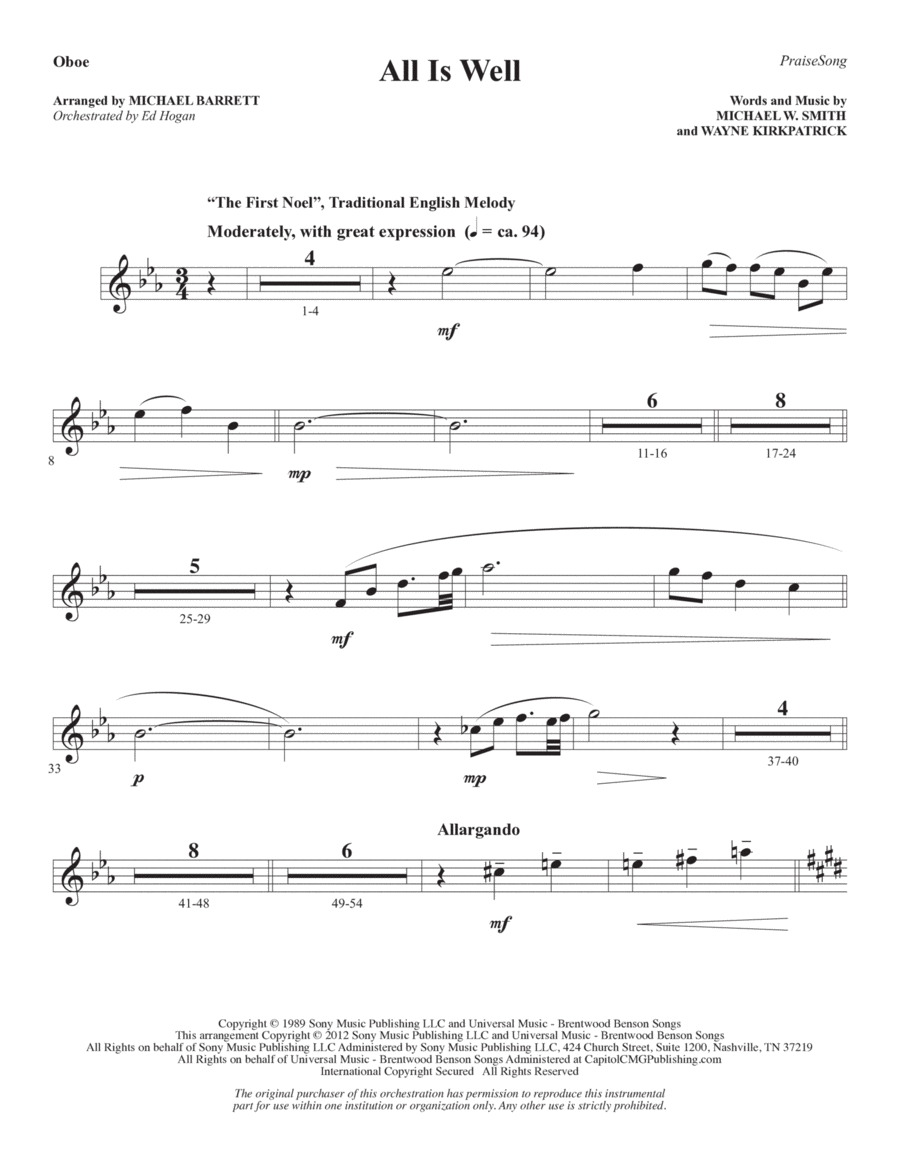 All Is Well (arr. Michael Barrett) - Oboe Choir scores gallery preview page 1