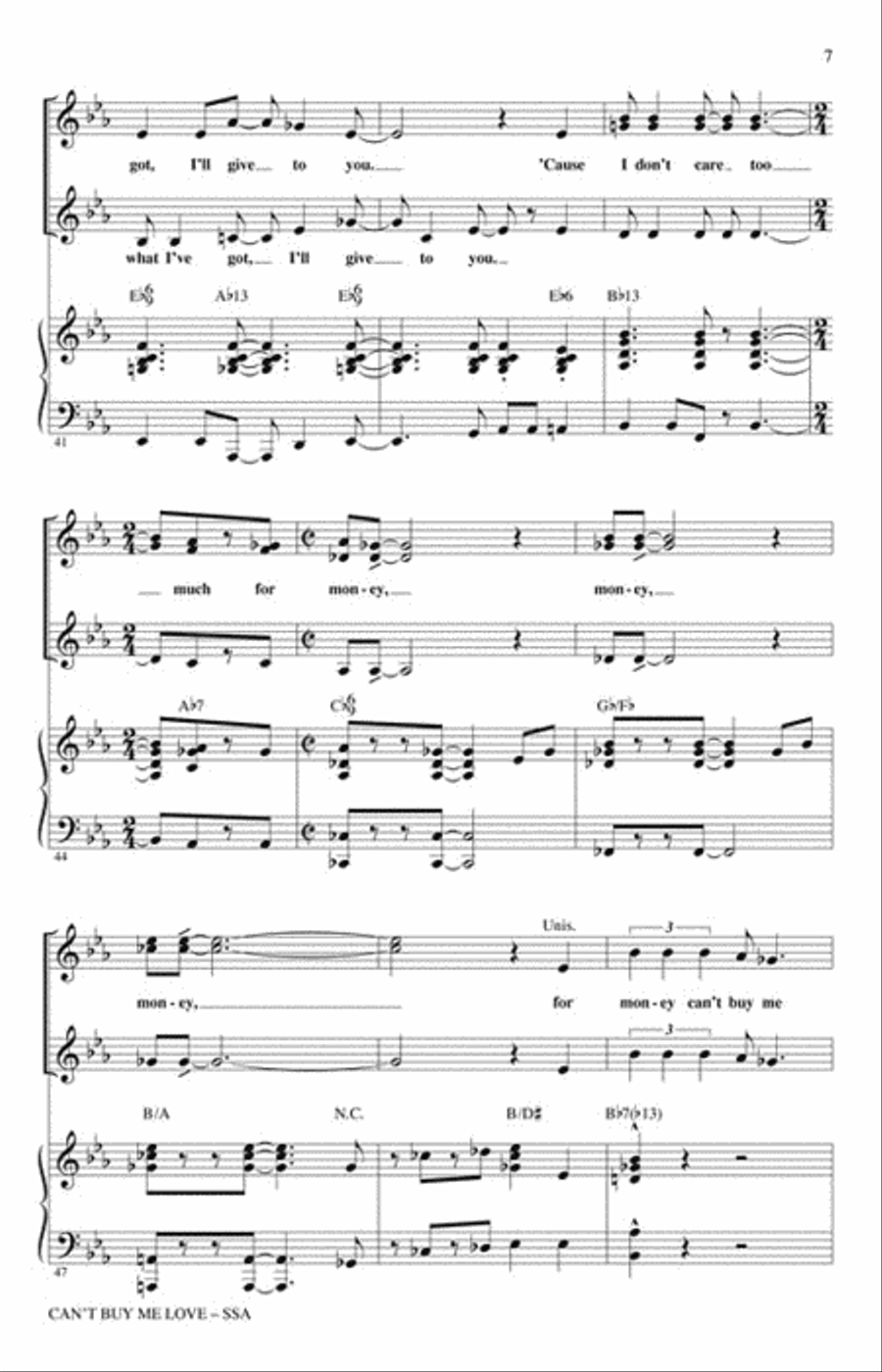 Can't Buy Me Love SSA scores gallery preview page 2