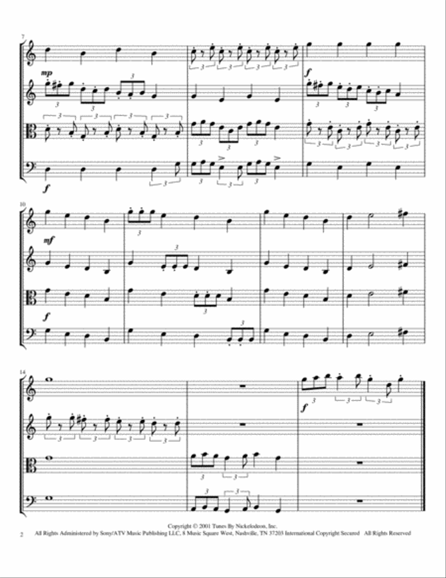 Spongebob Squarepants Theme Song String Quartet scores gallery preview page 2