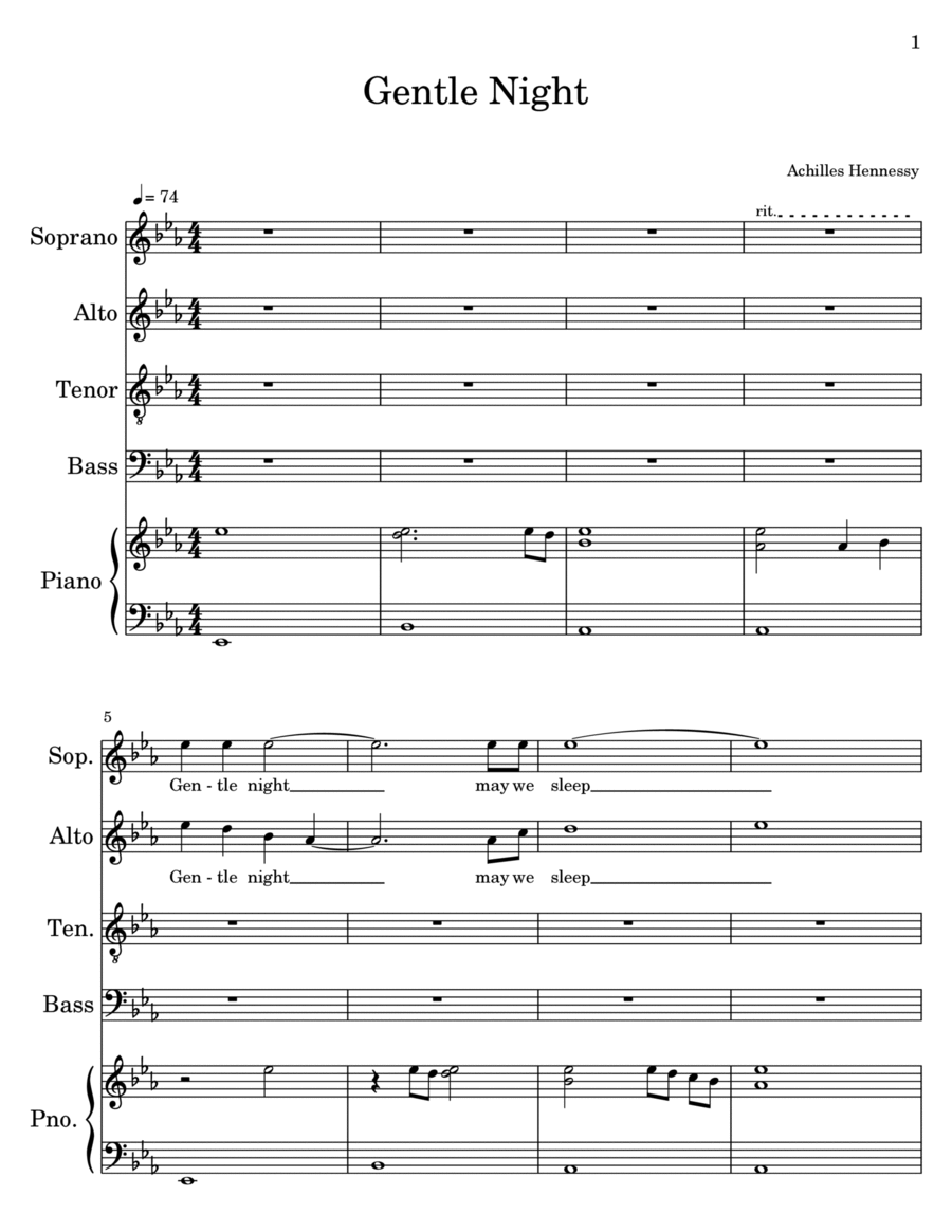 Gentle Night 4-Part scores gallery preview page 1