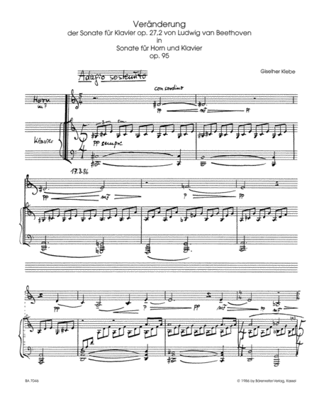 Veranderung der Sonate fur Klavier, Op. 27/2 von Ludwig van Beethoven in eine Sonate fur Horn und Klavier, Op. 95