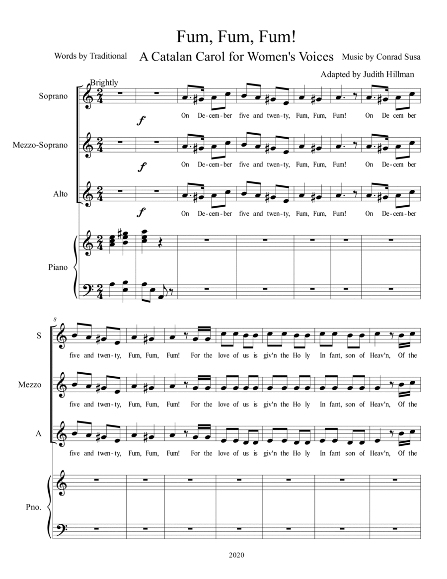 Fum, Fum, Fum! A Catalonian Carol for Women's Voices SSA scores gallery preview page 1